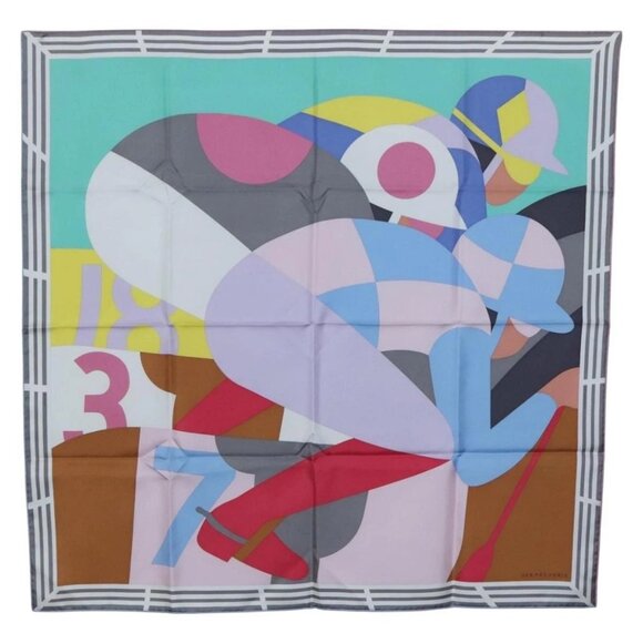 HERMES Carre 90 Scarf ""18-3-7"" Silk Gray Auth 133739 - Picture 1 of 14